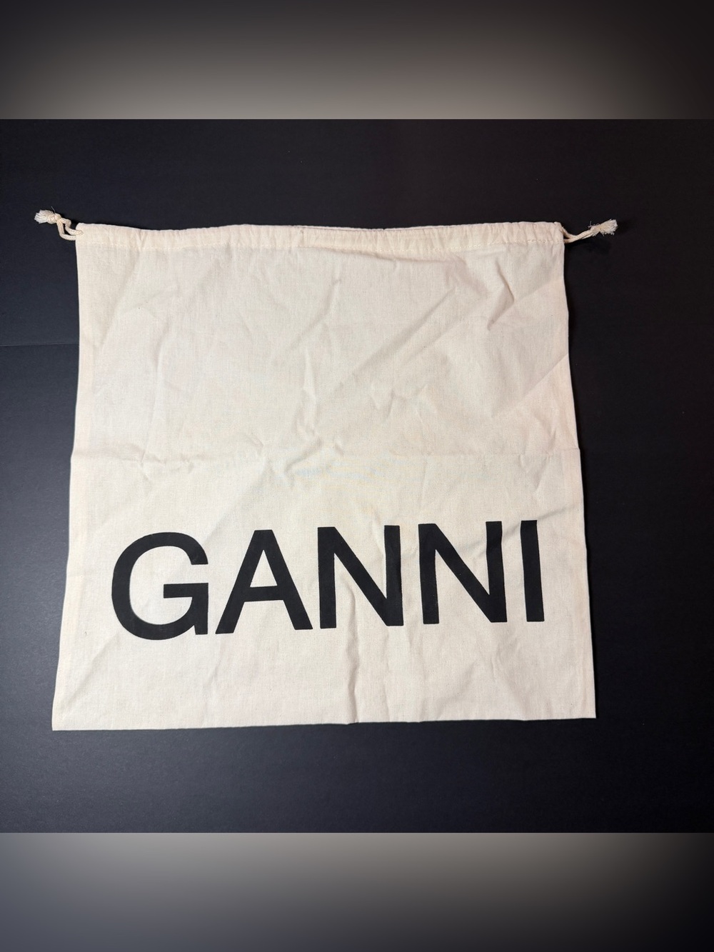 Ganni Natural Canvas Drawstring Dust Bag only with Black Logo